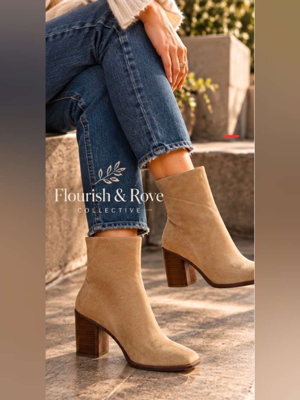 Franco Sarto Tan Suede Square Toe Block Heel Ankle Boots Women’s 8.5